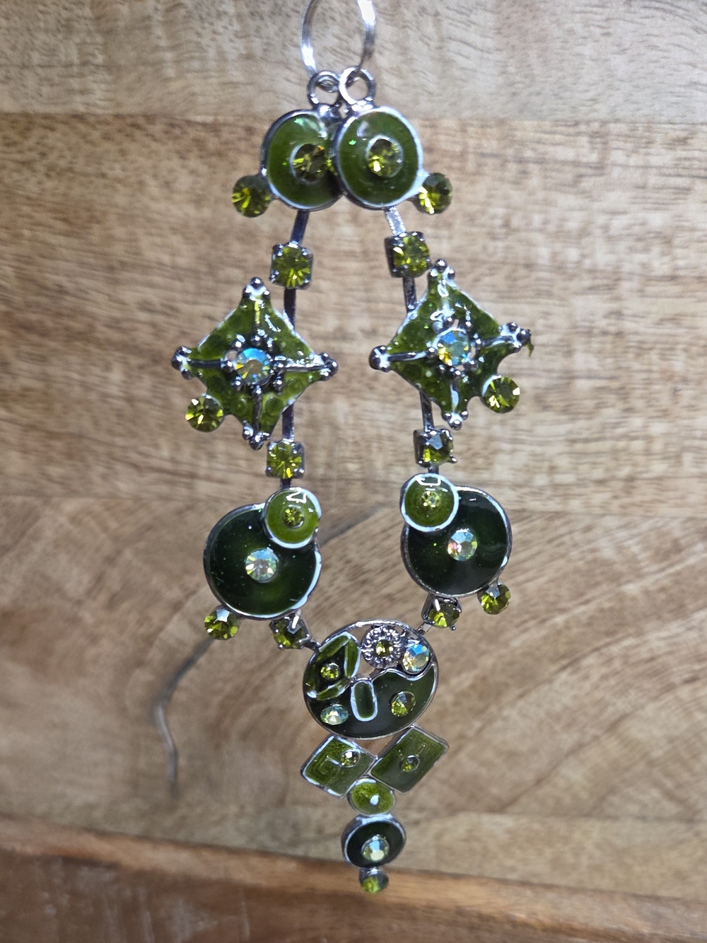 Upcycled Vintage Necklace made  into Rhinestone Chandelier Keychain -Jade Green